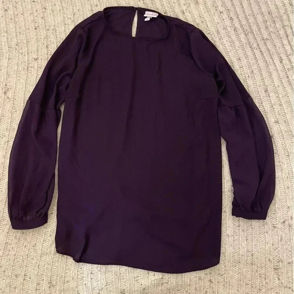 Isabel Maternity purple long-sleeve button detail blouse, size medium